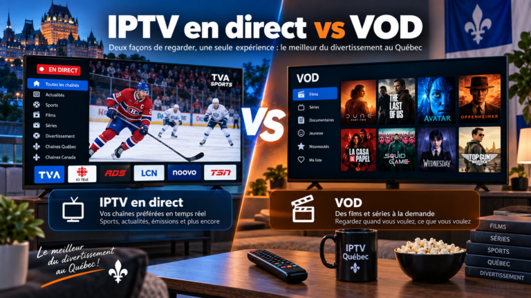 IPTV Québec – différence entre IPTV en direct vs VOD en 2026